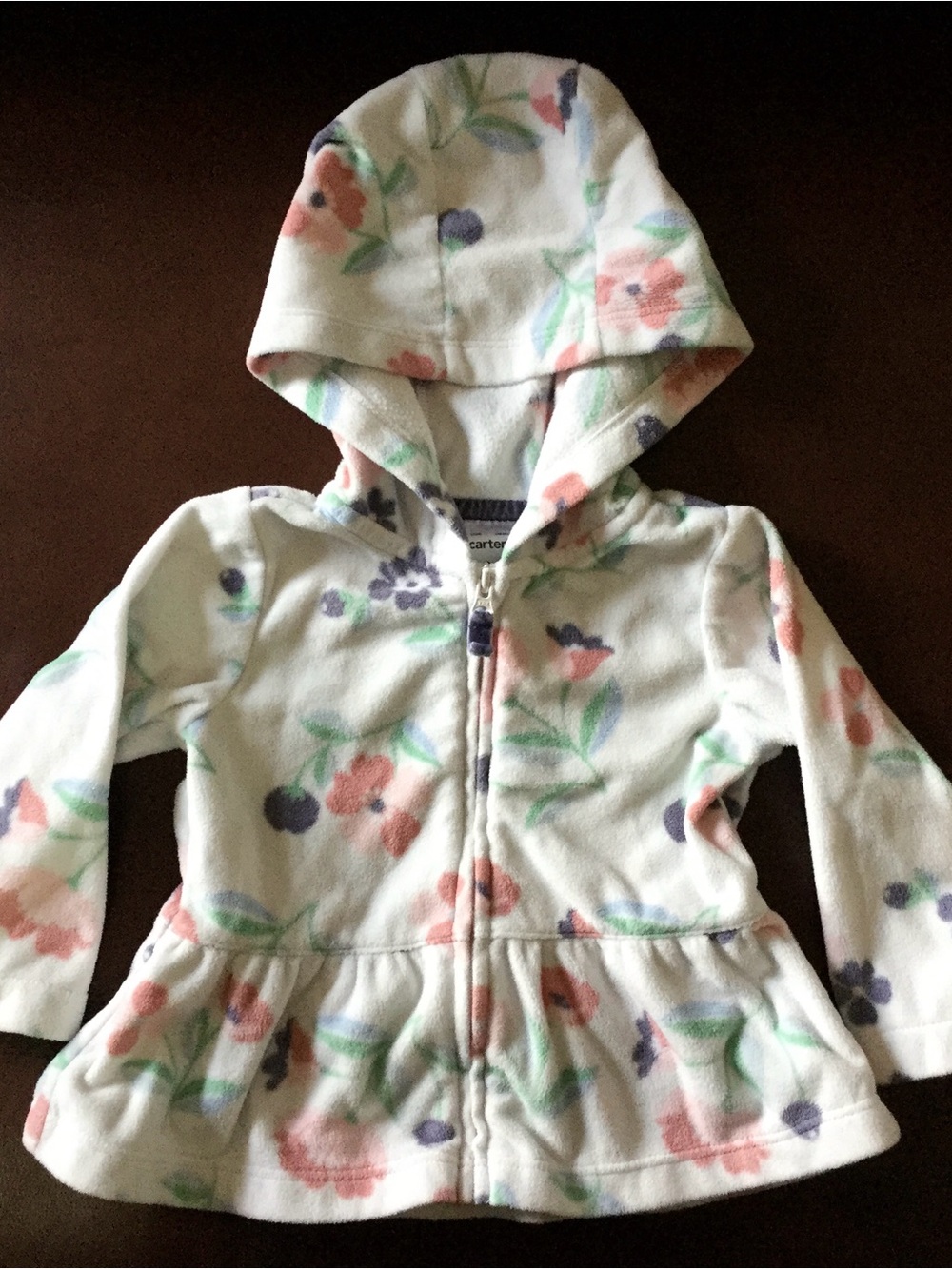 Carter's Cream Fleece Hooded Zip Peplum with Floral Print
